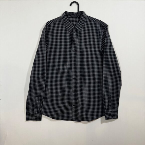 All Saints Murdo Long Sleeve Shirt M Grey Plaid Checkered Button Office Work - Picture 4 of 10